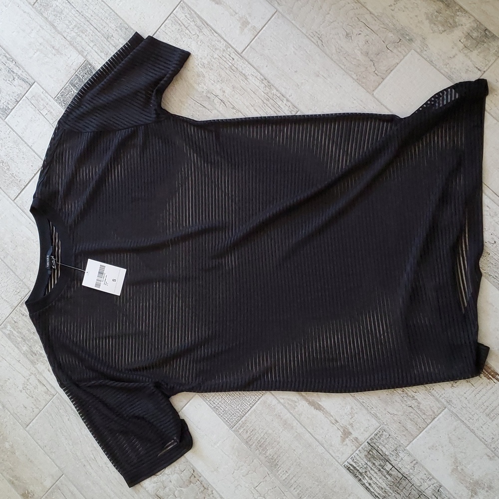 Nwt New Forever 21 Small Black Stripe Mesh See Through Cover up Dress